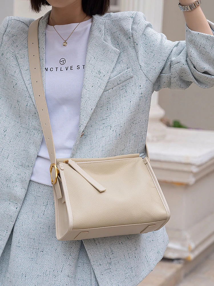 Bolsa Transversal Feminina em Couro Legítimo Vintage Grande Capacidade