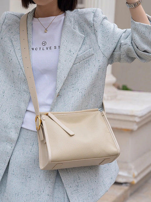 Bolsa Transversal Feminina em Couro Legítimo Vintage Grande Capacidade