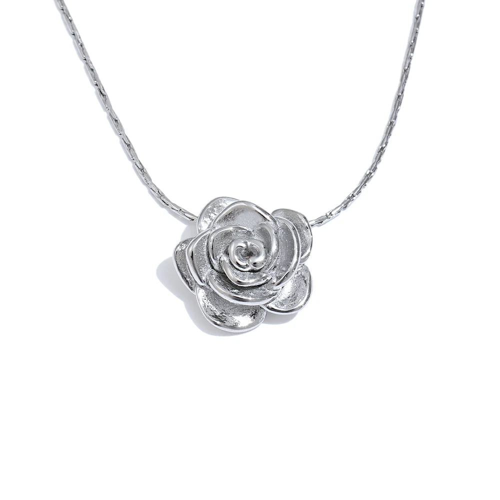Colar Feminino Flor em Aço Inoxidável 3 Prata