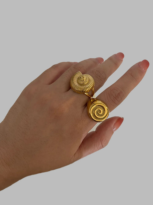 Anel Aberto Croissant e Concha com Banho Ouro 18K