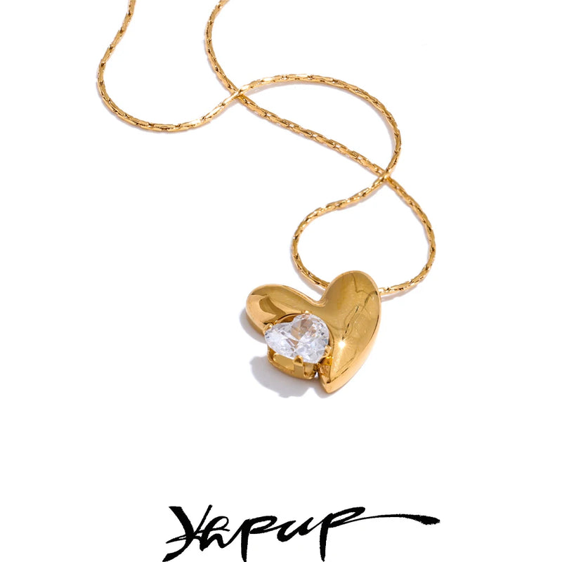 Colar Feminino Coração com Zircônia em Aço Inoxidável 3