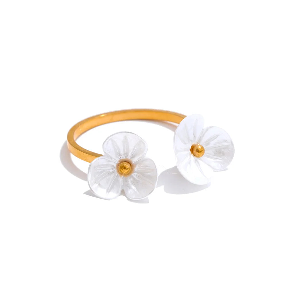 Yhpup Fairy Resin Flower Sweet Earrings Ring Stainless Steel Waterproof PVD Plated Rust Resistant Summer Fashion Jewelry YH4425A Ring