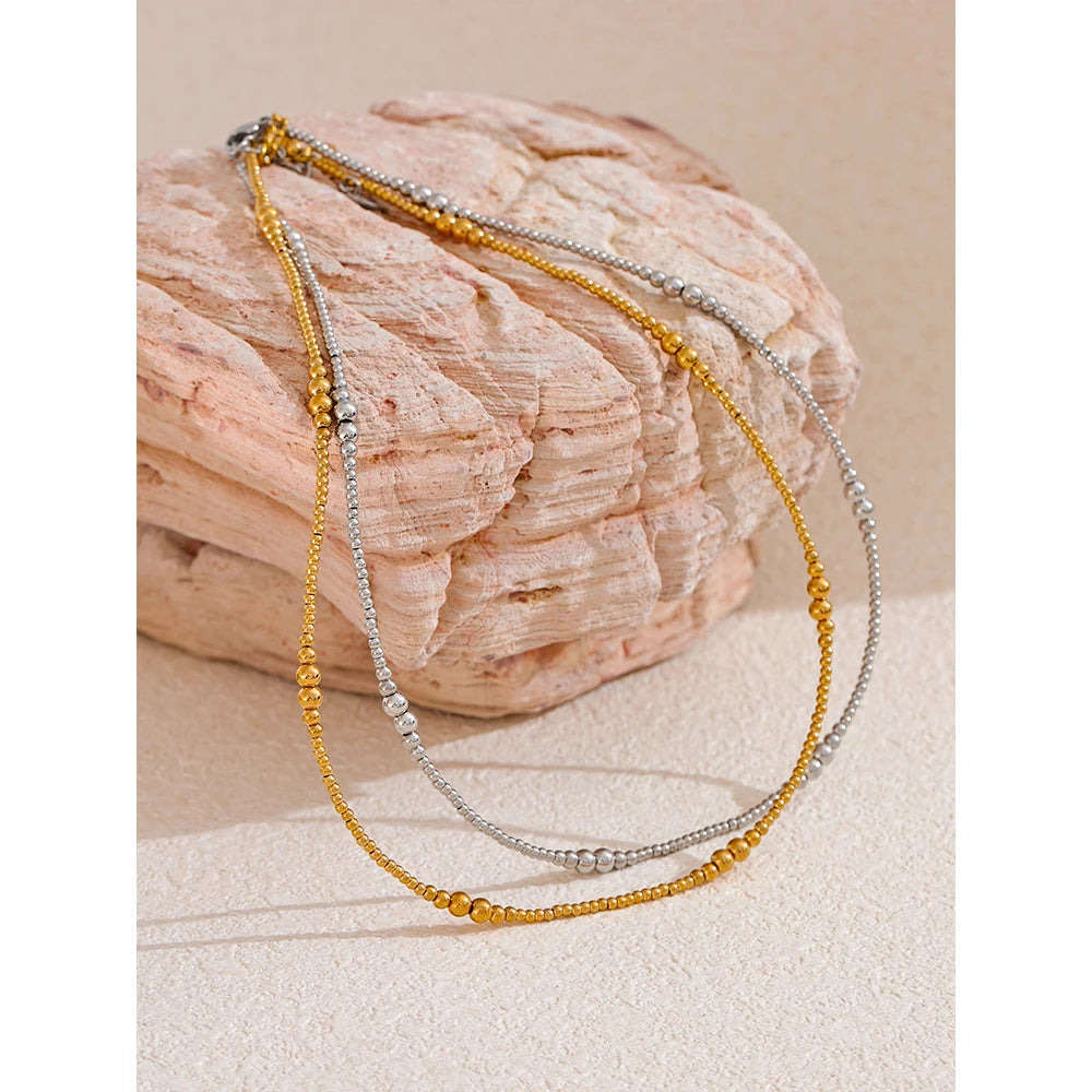 Colar Feminino Redondo com Contas decorativas em Aço Inoxidável