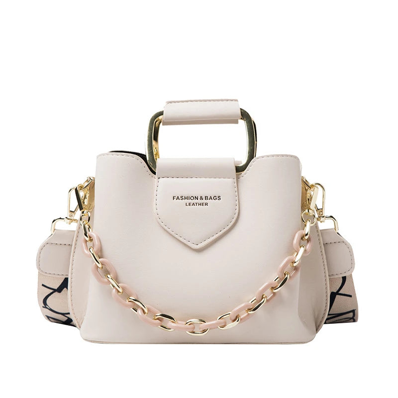 Bolsa Mini Bucket Feminina de Couro PU com Alça de Mão e Transversal