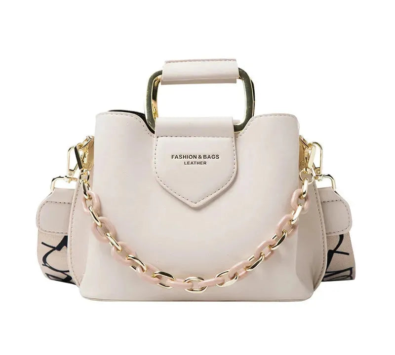 Bolsa Mini Bucket Feminina de Couro PU com Alça de Mão e Transversal