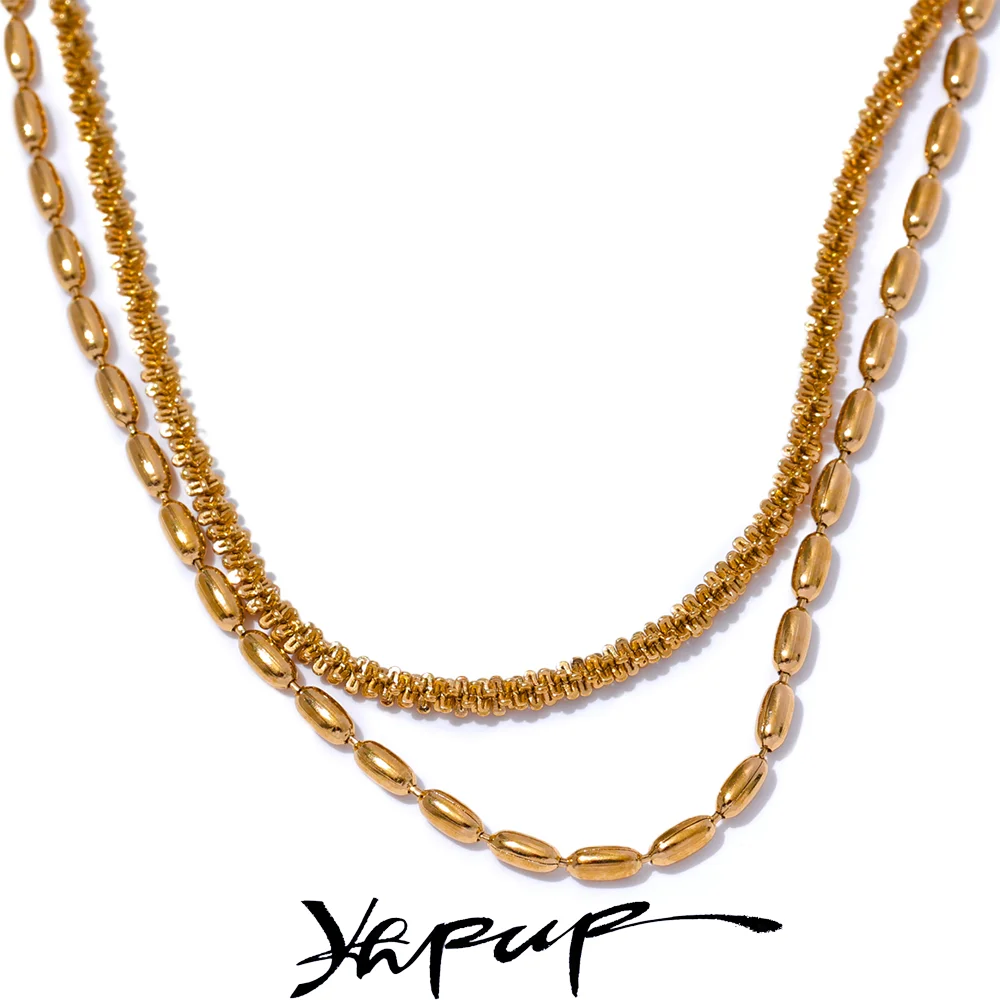 Colar Feminino de Camadas Gota com Contas decorativas em Aço Inoxidável