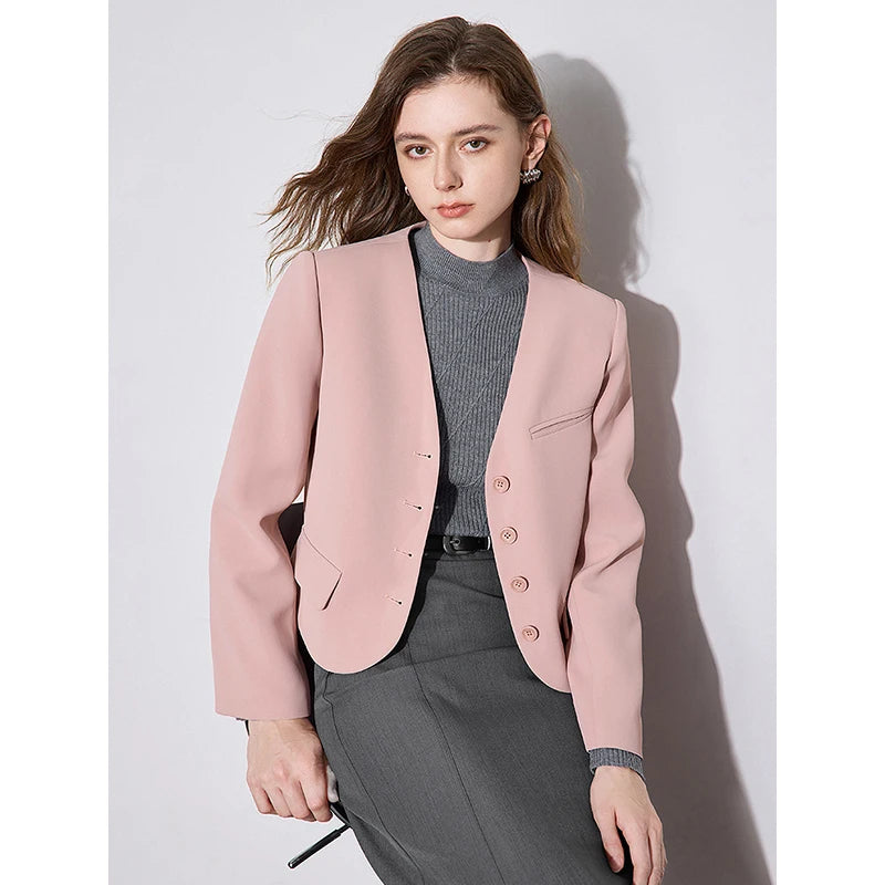 Blazer Feminino Curto com Decote V e Botão