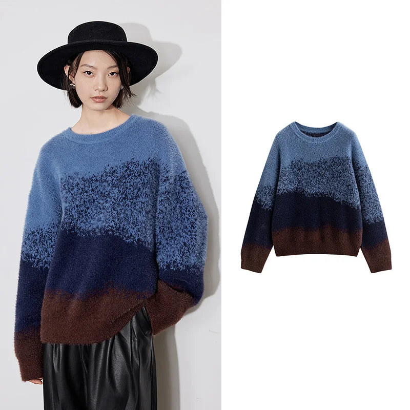 Suéter Feminino Degradê com Gola Redonda e Manga Longa