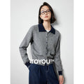 Cardigan Bicolor com Gola Polo e Botões