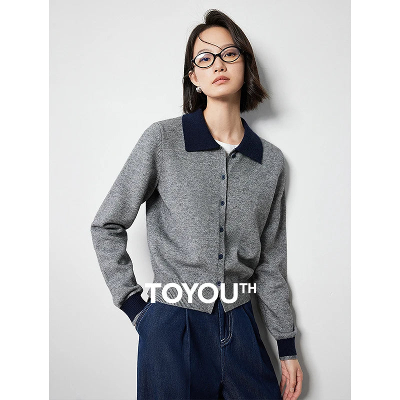 Cardigan Feminino Color Block com Gola Polo e Botões