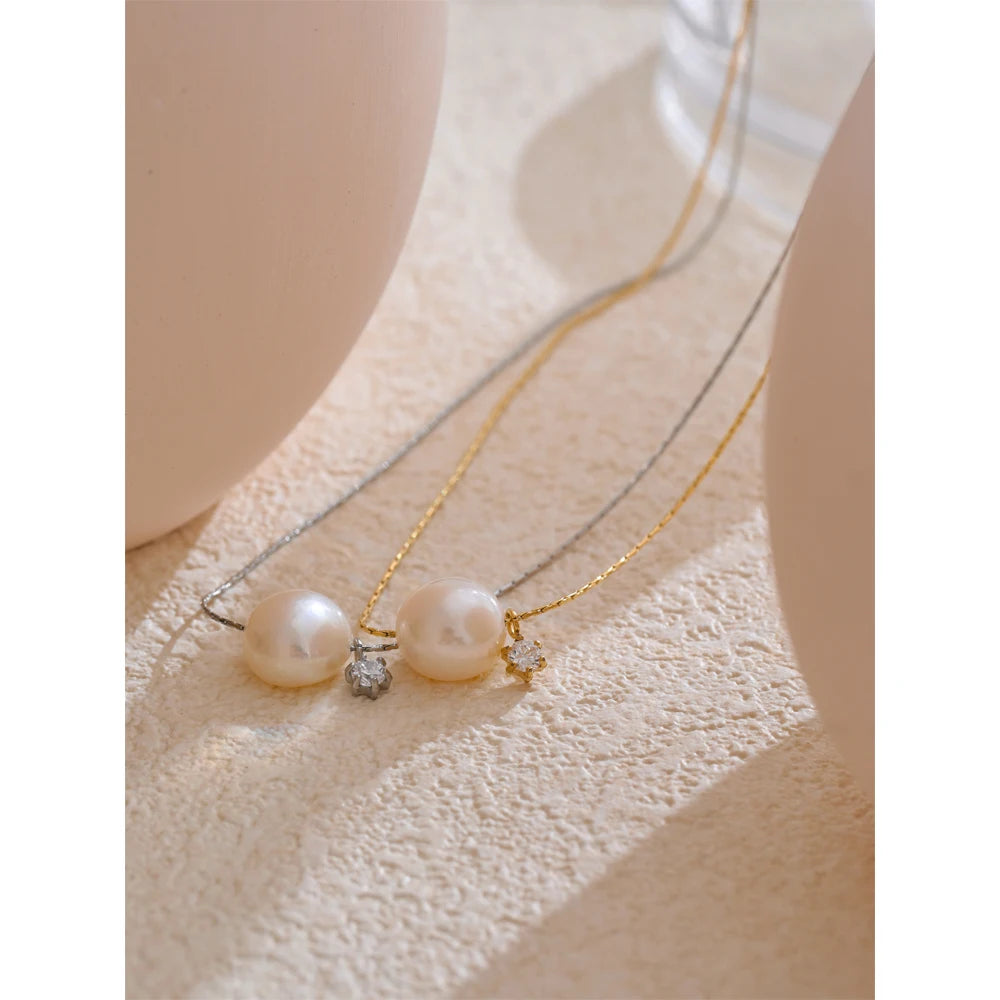 Colar Feminino Gota com Pérola em Aço Inoxidável 11