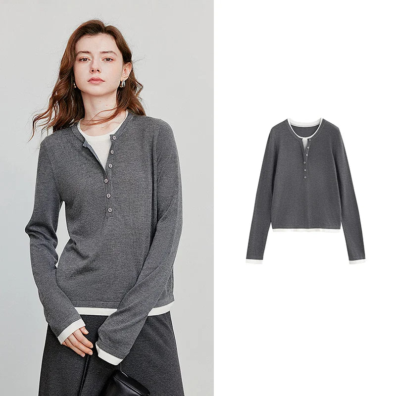 Suéter de Cashmere Efeito Duas Peças para Mulheres
