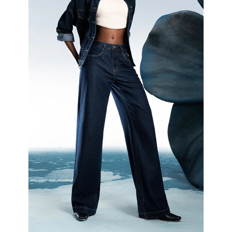 Calça Jeans Feminina Wide Leg Cintura Baixa