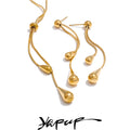Yhpup Exquisite Stainless Steel Handmade Polished Chain Chest Necklace Water Drop Dangle Fashion Earrings Women Charm Jewelry