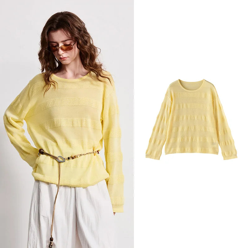 Blusa de Liocel Bicolor com Gola Redonda