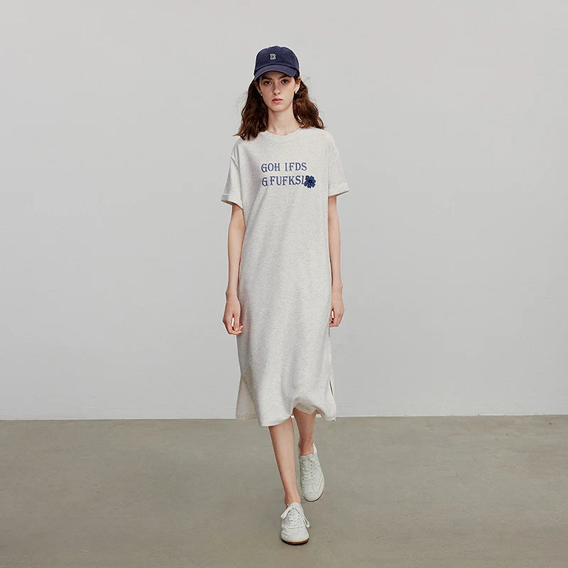 Vestido Camiseta Midi com Estampa de Letras