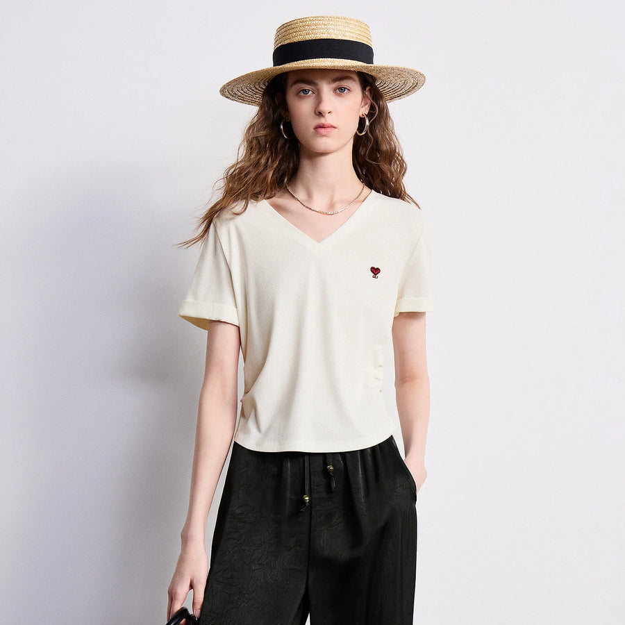 Blusa Feminina Cropped Slim com Decote V e Pregas
