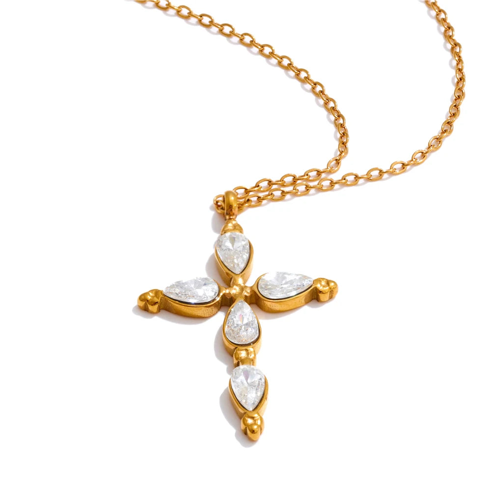 Colar Feminino Cruz com Zircônia em Aço Inoxidável 7 Colar