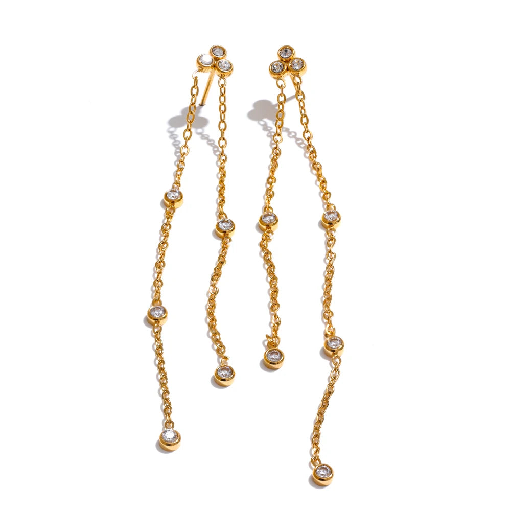 Brinco Pendente Longo com Zircônia