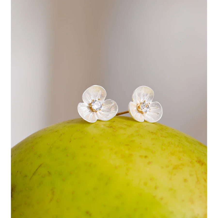 Yhpup Resin Zirconia Flower Sweet Stud Earrings for Women Stainless Steel Trending Daily Korean Fairy Jewelry Gift Bijoux Femme