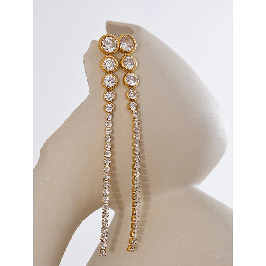 Yhpup Exquisite Bling Cubic Zirconia CZ Long Chain Hanging Earrings New Stainless Steel Delicate Waterproof  Party Drop Jewelry