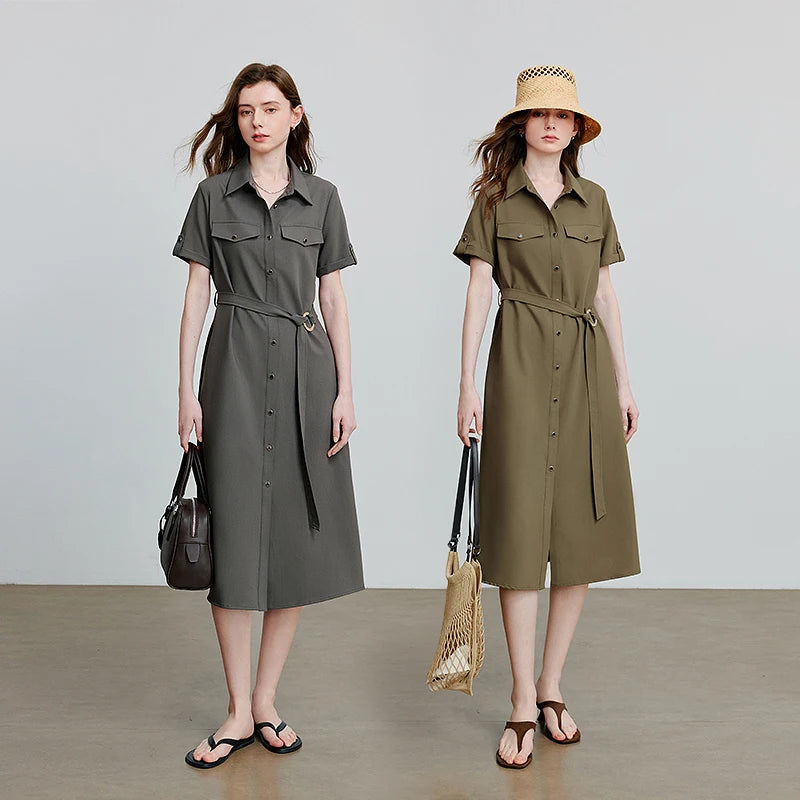 Vestido Chemise Midi com Cinto
