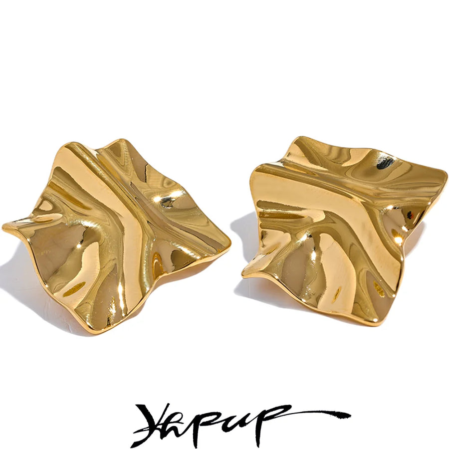 Yhpup 316l Stainless Steel Geometric Big Stud Earrings Waterproof Trendy Metal Texture Simple Jewelry Gift серьги тренд