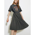 Vestido Camiseta Midi com Estampa e Ajuste por Cordão