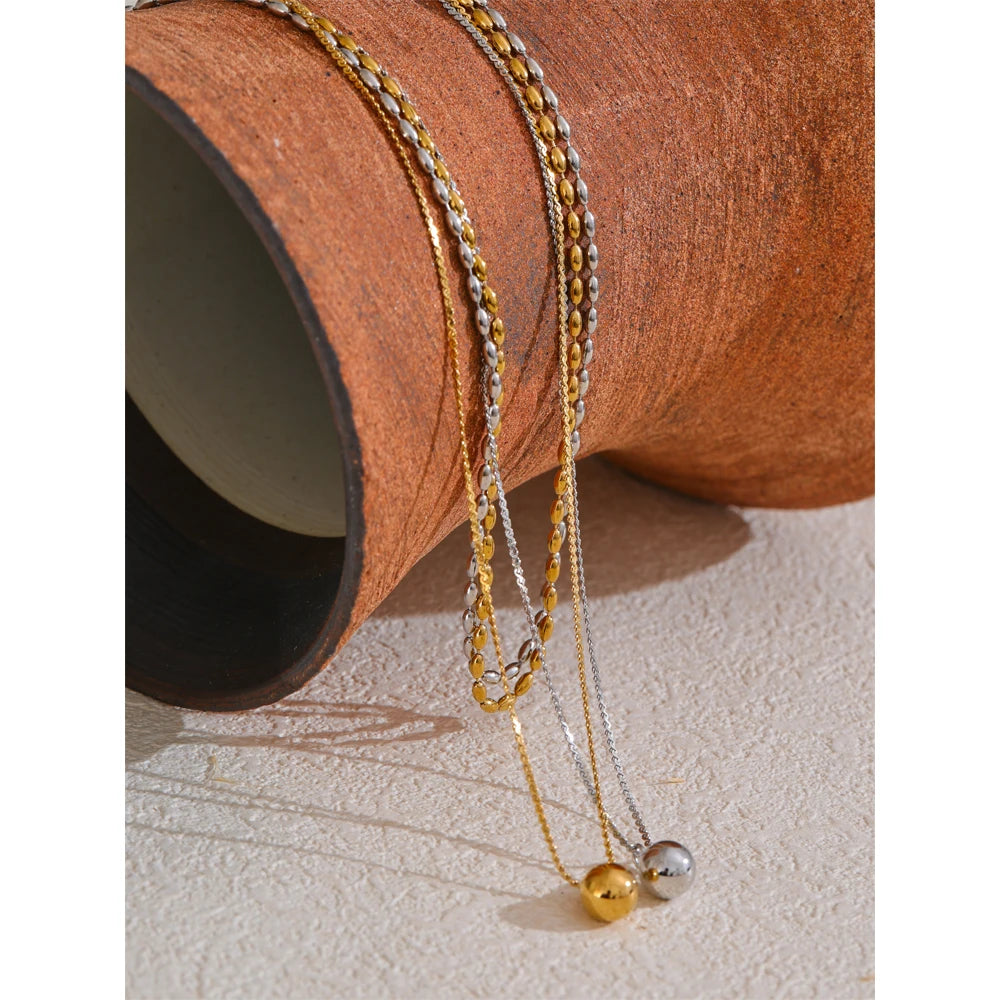 Colar de Camadas Redondo com Contas decorativas