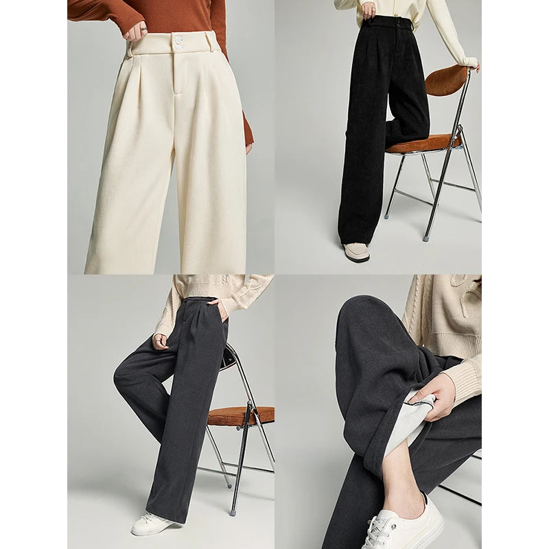 Calça Wide Leg Feminina Peluciada Cintura Alta