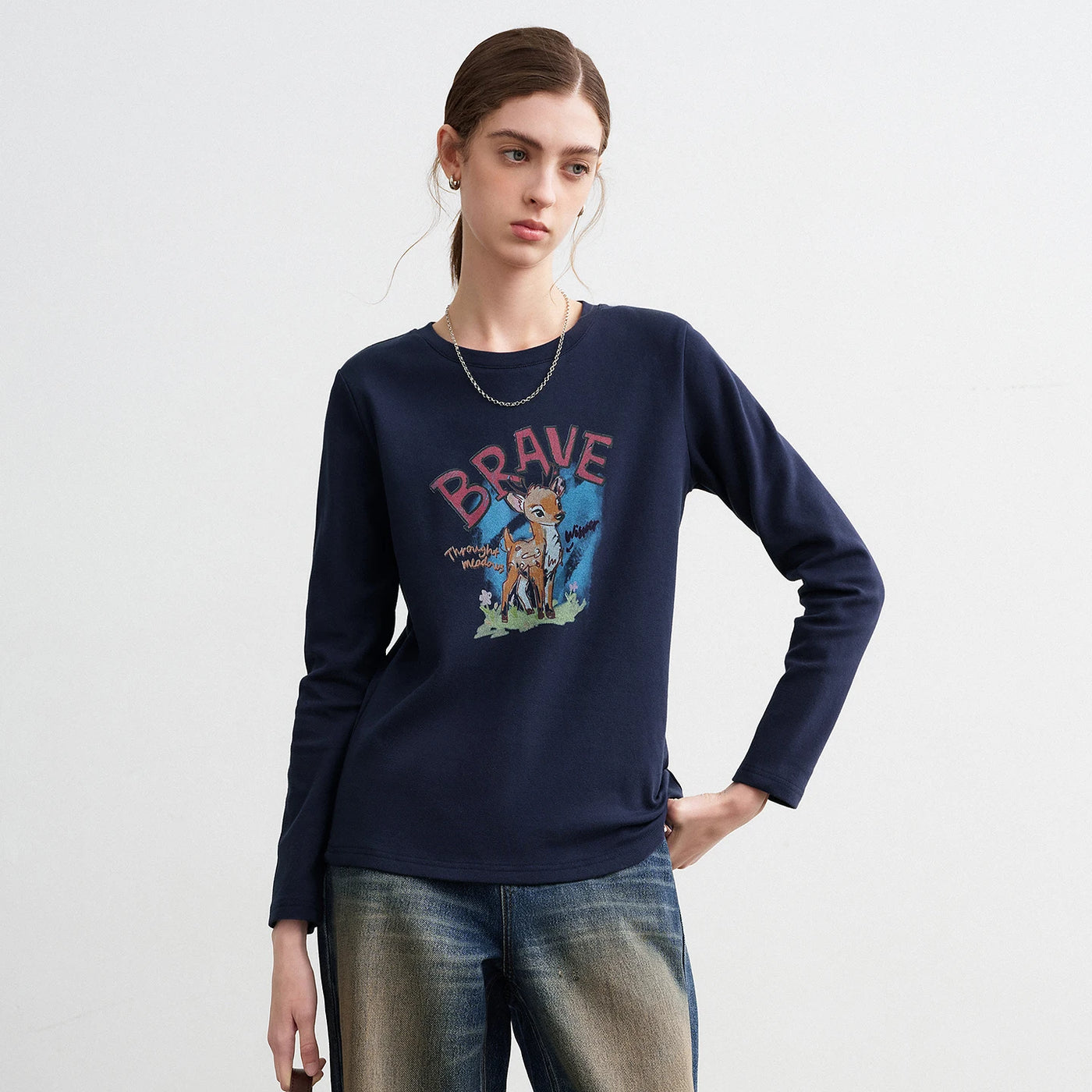 Blusa Feminina Manga Longa com Estampa Cervo