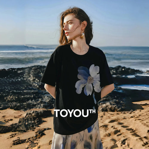 Camiseta Feminina de Liocel e Algodão com Estampa Lírio