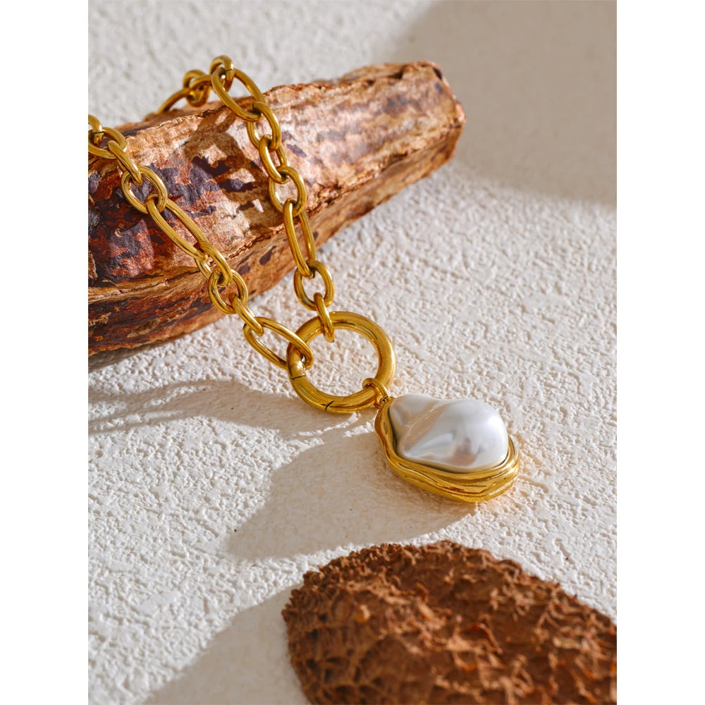Colar Feminino Gota com Pérola em Aço Inoxidável 12