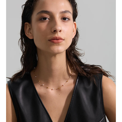 Yhpup Fashion Stainless Steel Simulated Pearls Bead Chain Necklace Tarnish Resistant 18K Golden Plated Collar Chic Neck Jewelry