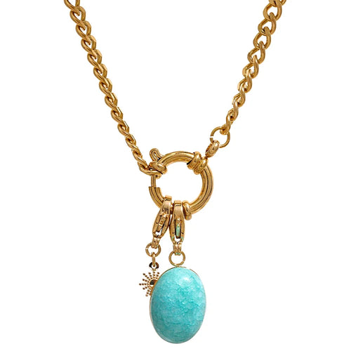 Yhpup Stainless Steel Blue Natural Stone Star Chain Collar Necklace Waterproof Jewelry Delicate Charm Collier for Women YH391A