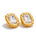 Yhpup Shiny Cubic Zirconia Rectangle Pendant Necklace Earrings Quality Gold Color PVD Plated Stainless Steel Premium Jewelry YH3332A G-Earrings