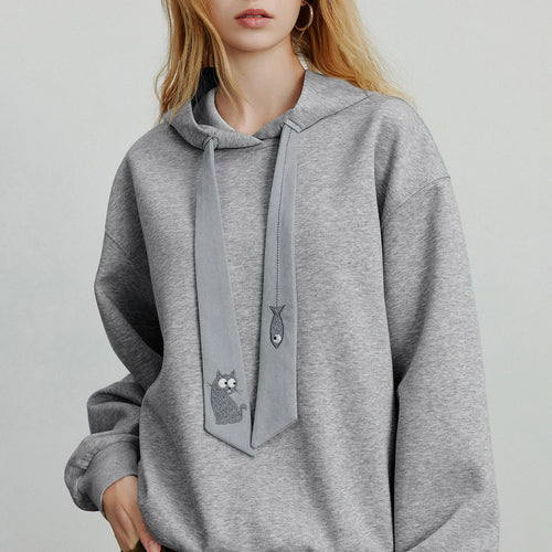 Moletom Feminino com Capuz e Bordado de Gato Forrado
