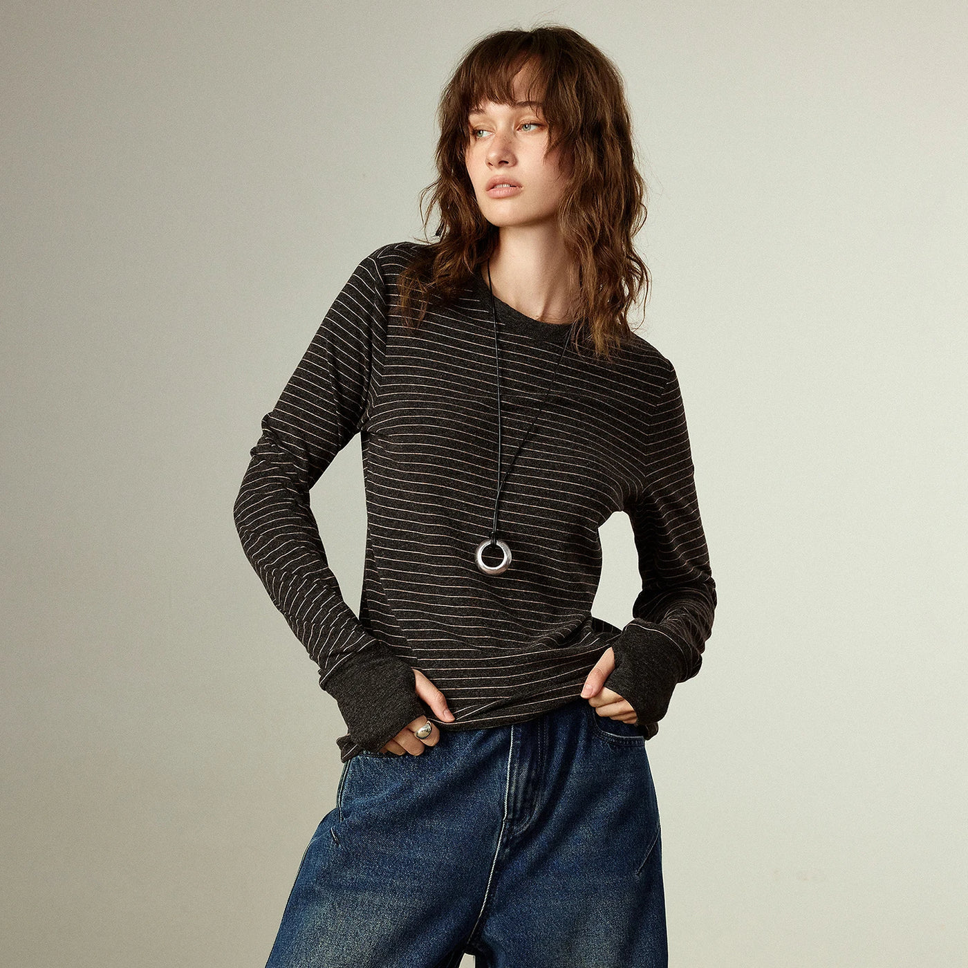 Blusa Feminina Listrada Manga Longa com Toque Cashmere