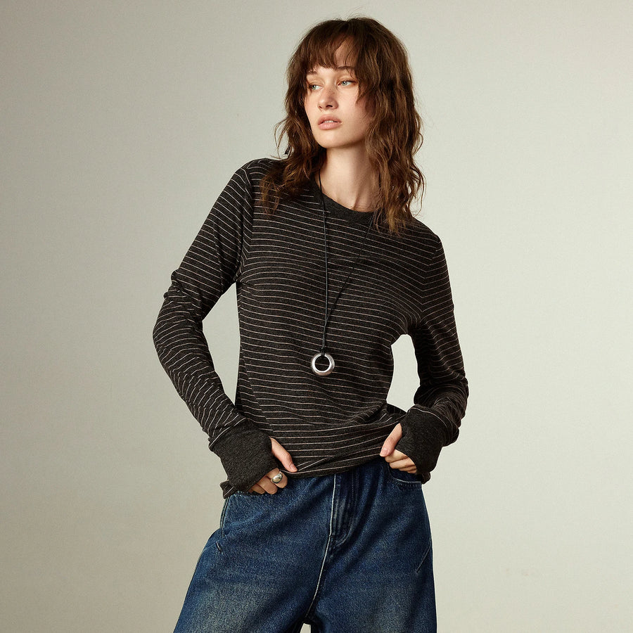 Blusa Feminina Listrada Manga Longa com Toque Cashmere