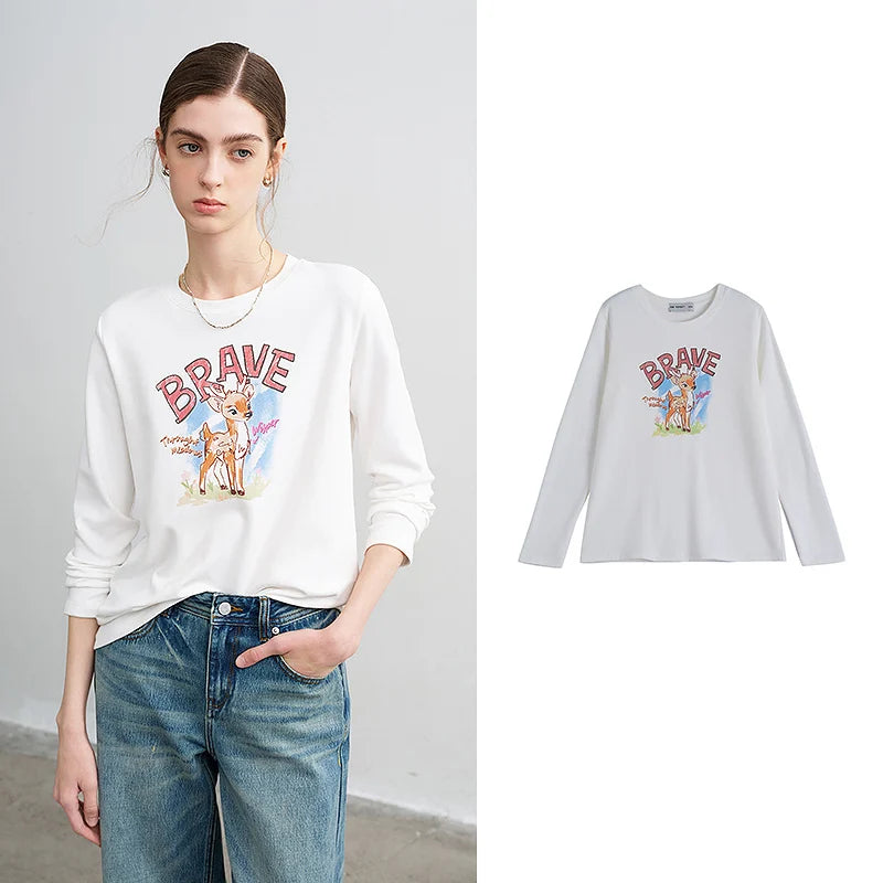 Blusa Feminina Manga Longa com Estampa Cervo