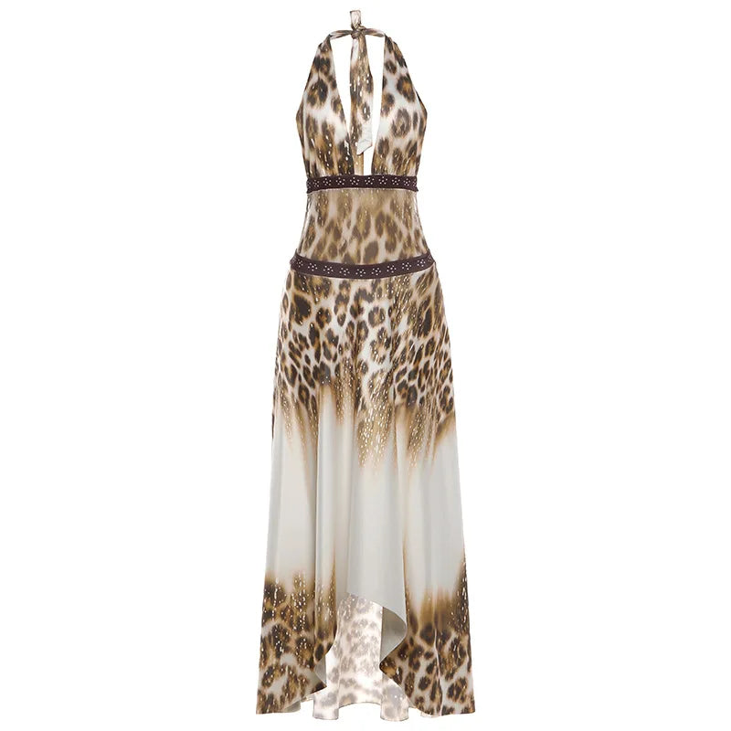 Vestido Longo Feminino Animal Print Frente Única com Saia Evasê As See