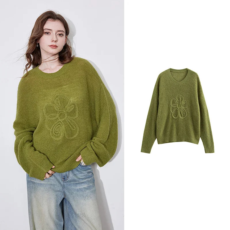 Suéter Floral Peluciado com Manga Longa