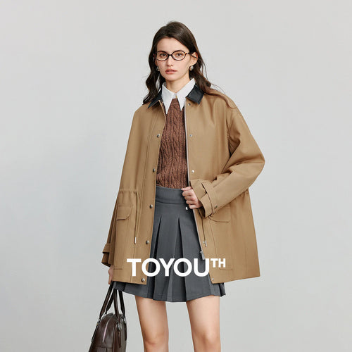 Trench Coat Feminino Midi Patchwork Estilo Workwear