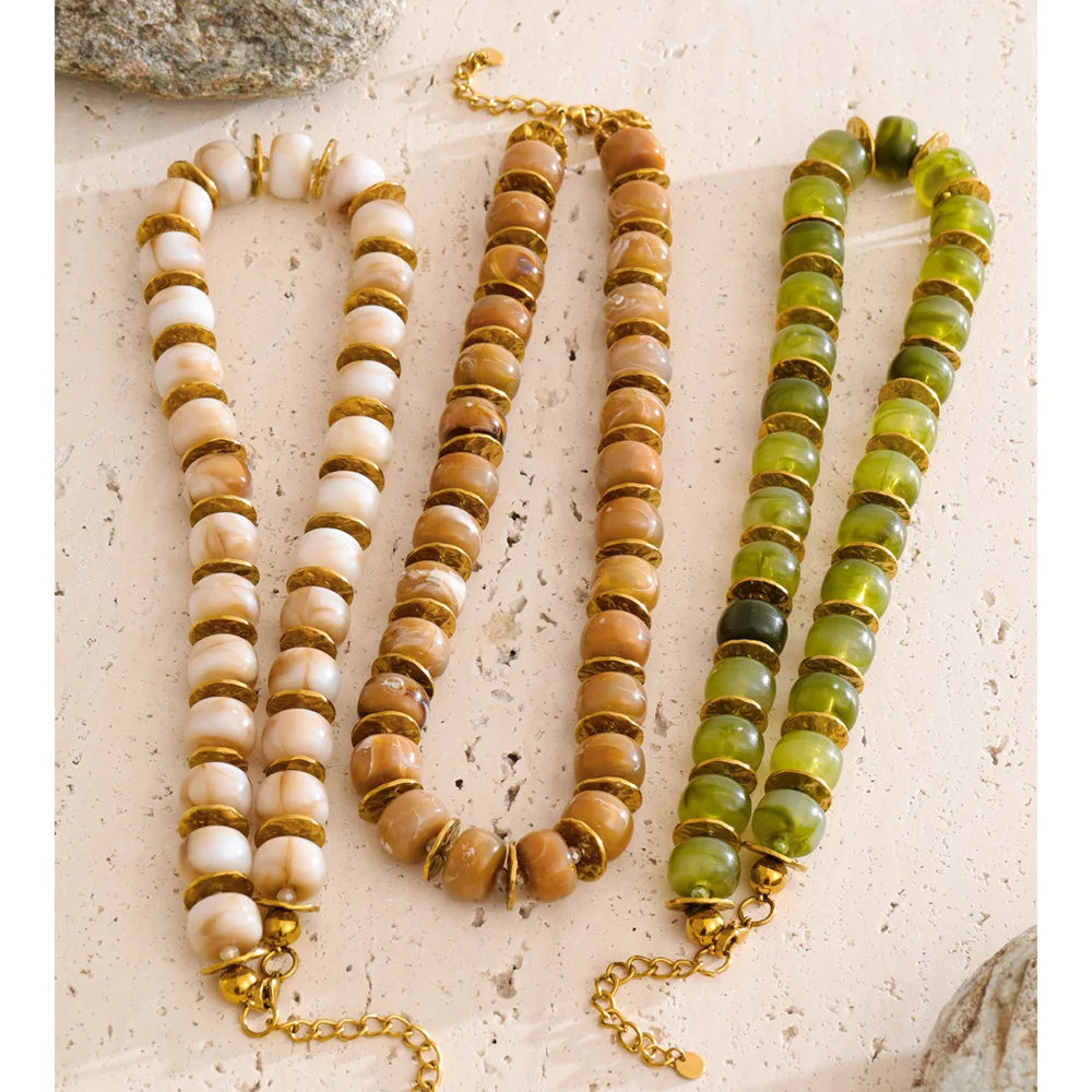 Yhpup Exclusive Resin Beads & Spacer Chain Handmade Statement Necklace 2025 Stainless Steel Waterproof Fashion Jewelry Gift
