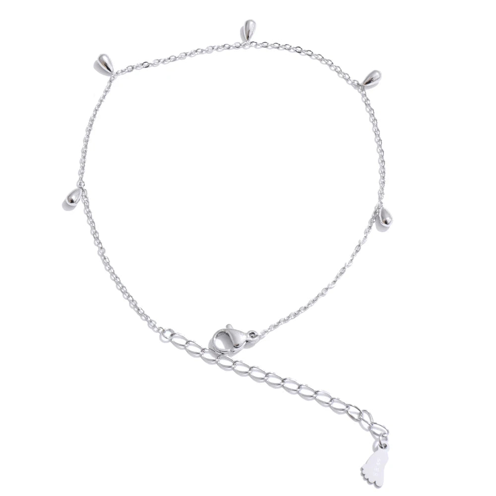 Colar Feminino Gota em Aço Inoxidável 3 Tornozeleira Prata