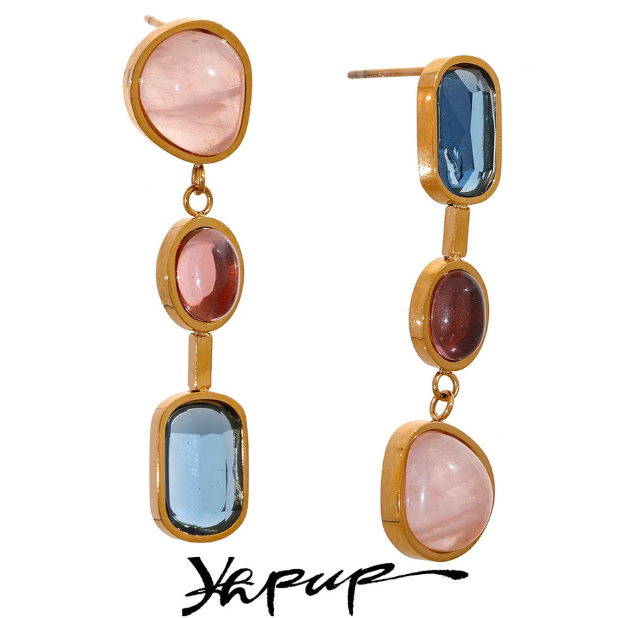 Yhpup 316l Stainless Steel Natural Stone Geometric Drop Dangle Earrings for Women PVD 18k Plated High Quality Fashion Jewelry