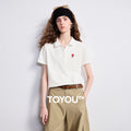 Camiseta Polo Feminina de Algodão com Bordado Floral