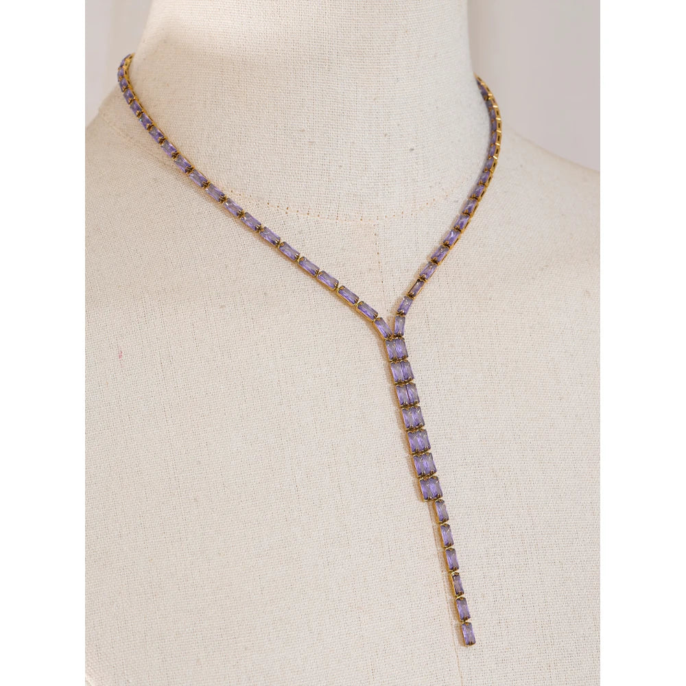 Colar Feminino Gota com Zircônias Coloridas em Aço Inoxidável