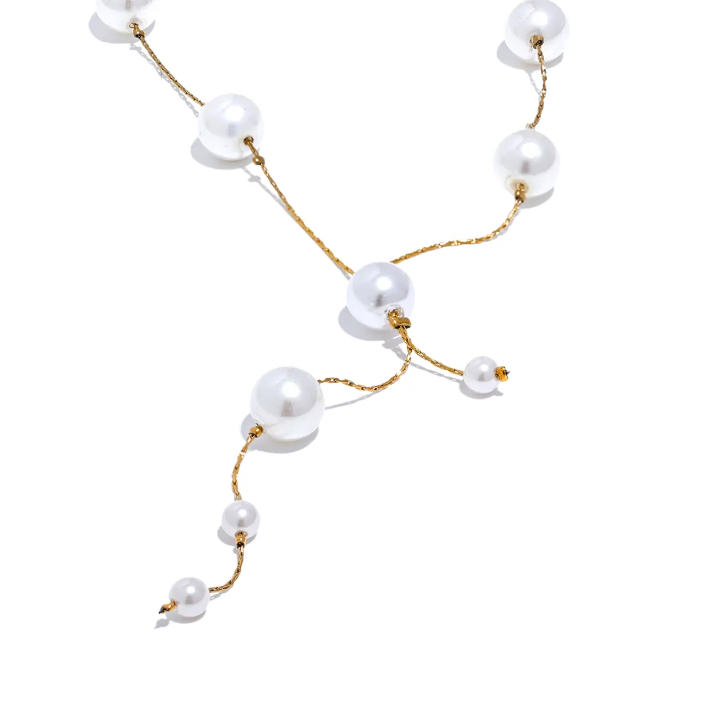 Colar Feminino Redondo com Pérola em Aço Inoxidável 3 YH1778A Gold