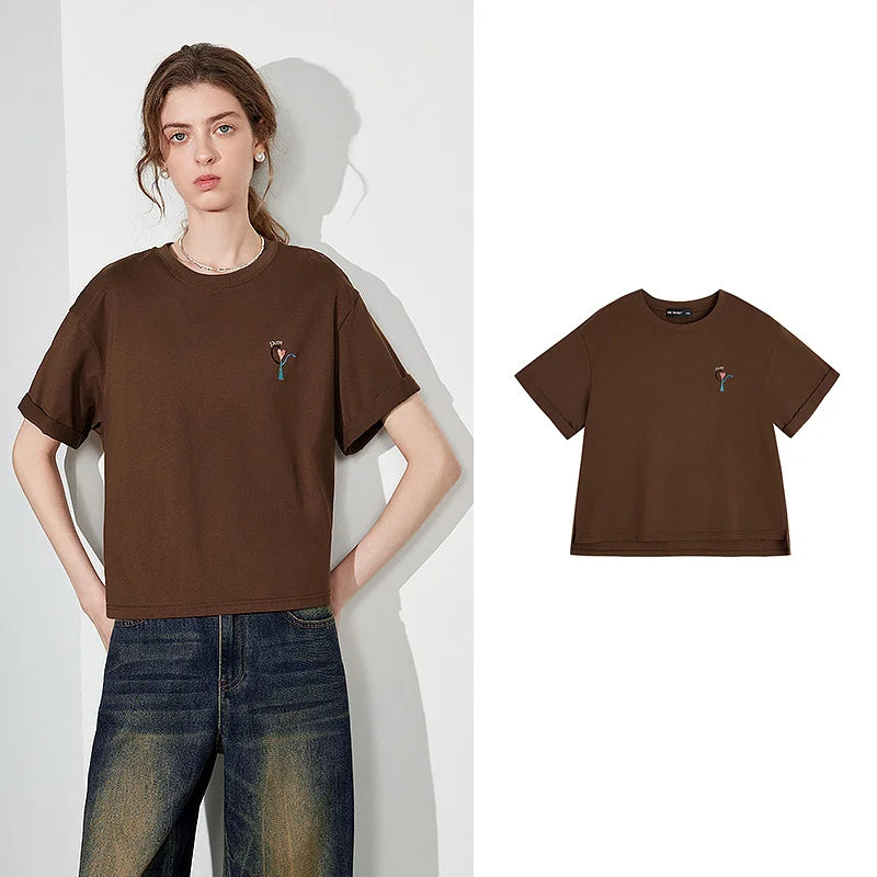 Camiseta Feminina 100% Algodão com Bordado Artístico
